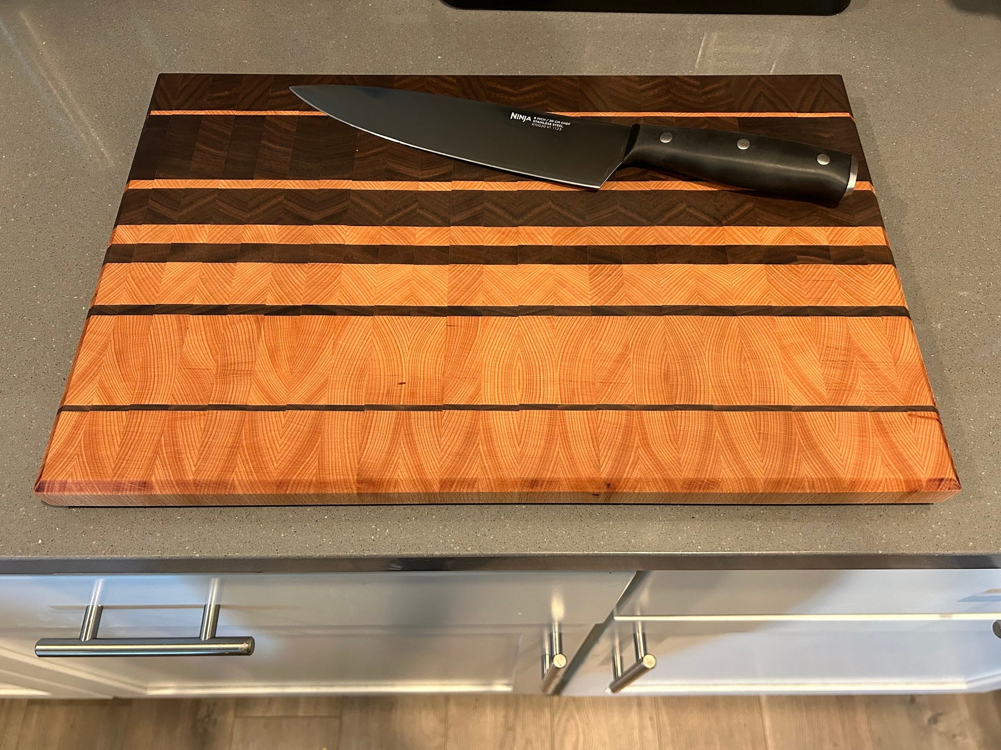 Large Black Walnut and Eastern White Maple End Grain Cutting Board