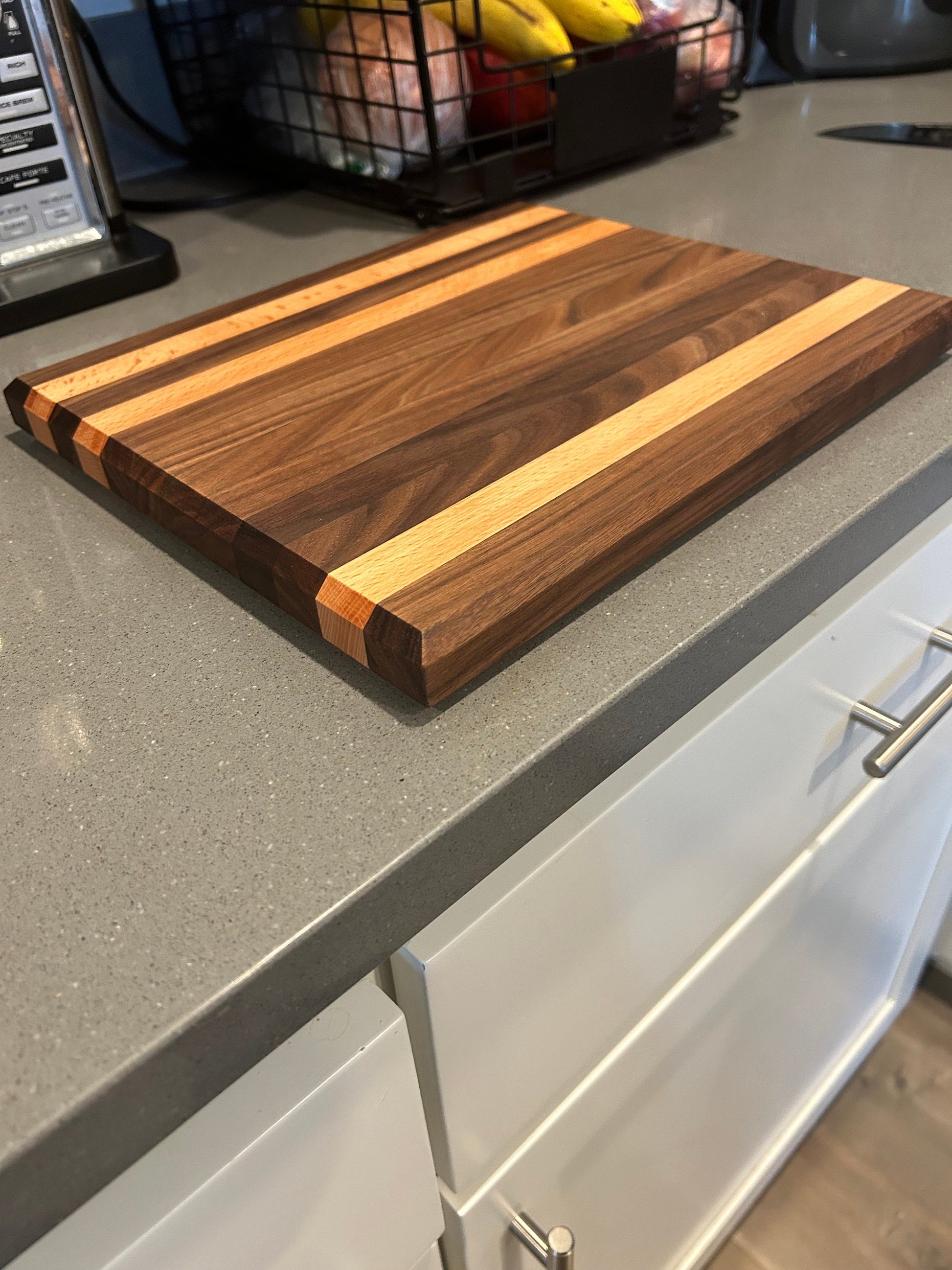 Beautiful Walnut and Beech edge grain cutting board. 10”x12”x1”