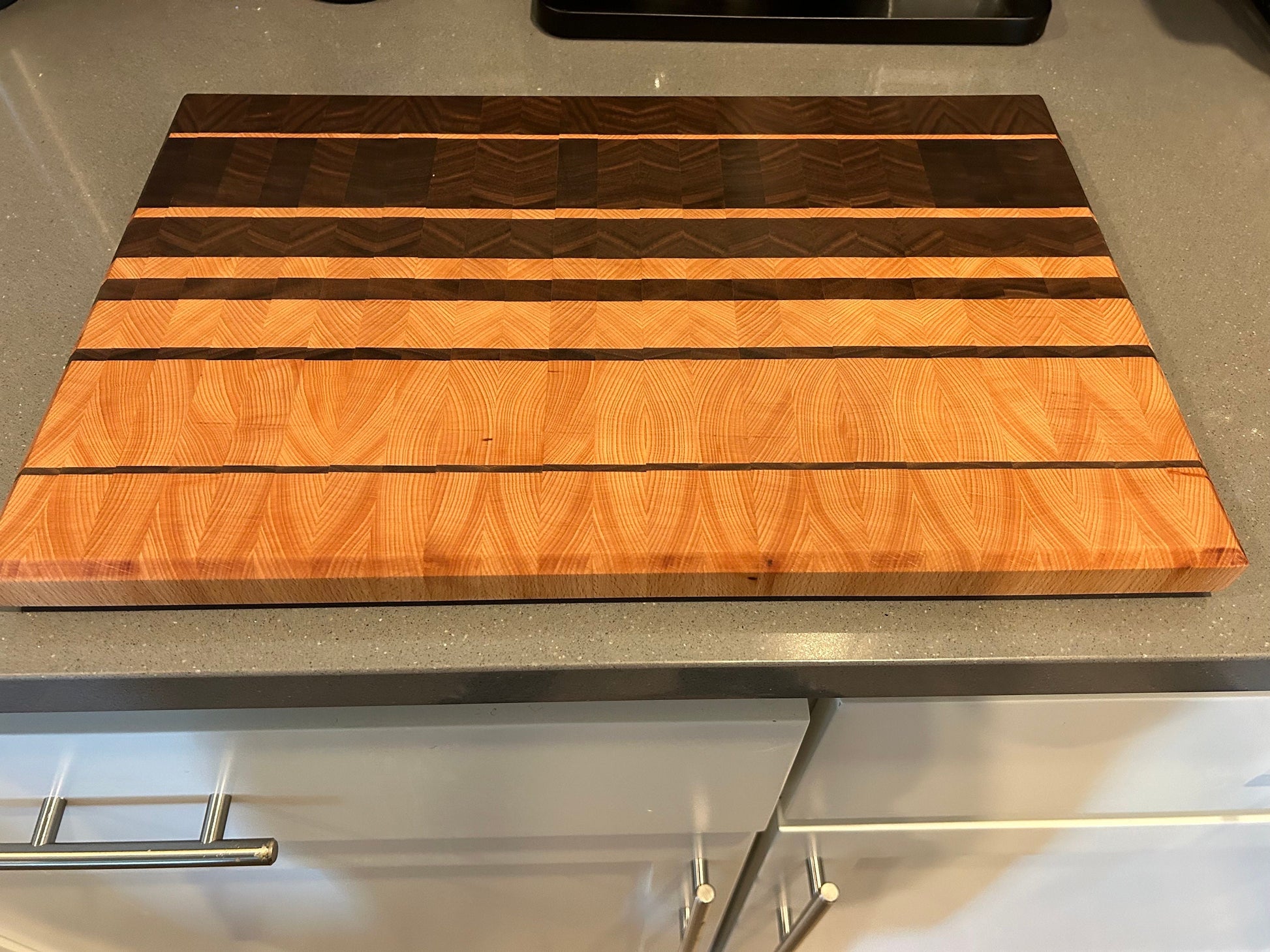 Large Black Walnut and Eastern White Maple End Grain Cutting Board