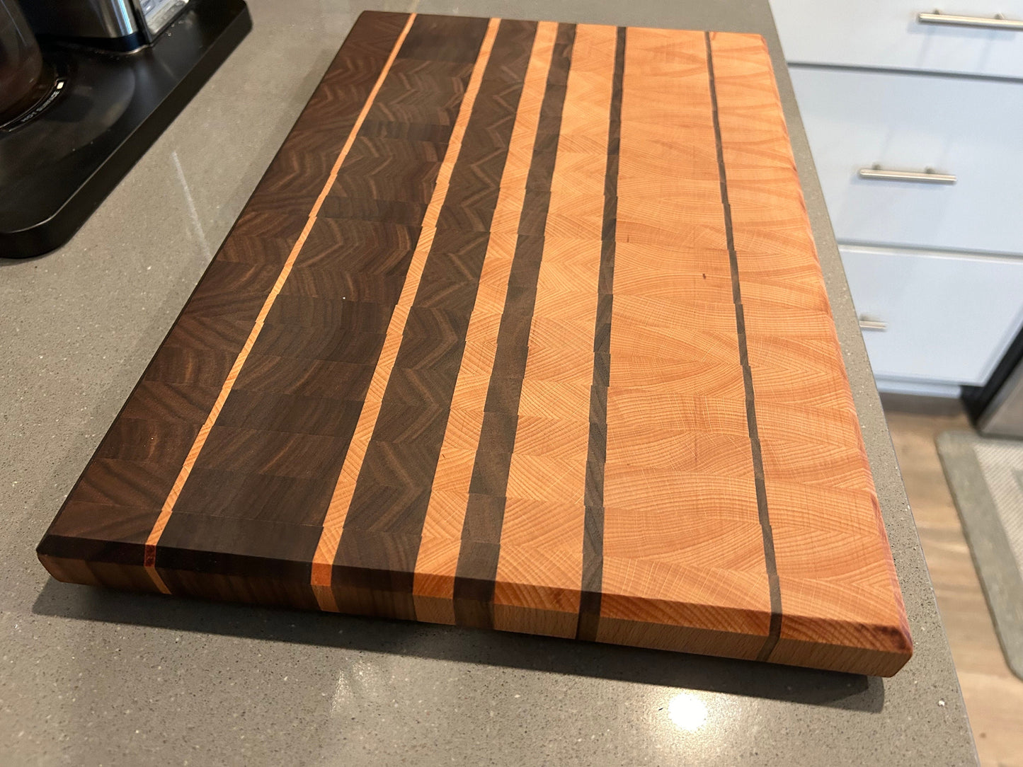 Large Black Walnut and Eastern White Maple End Grain Cutting Board