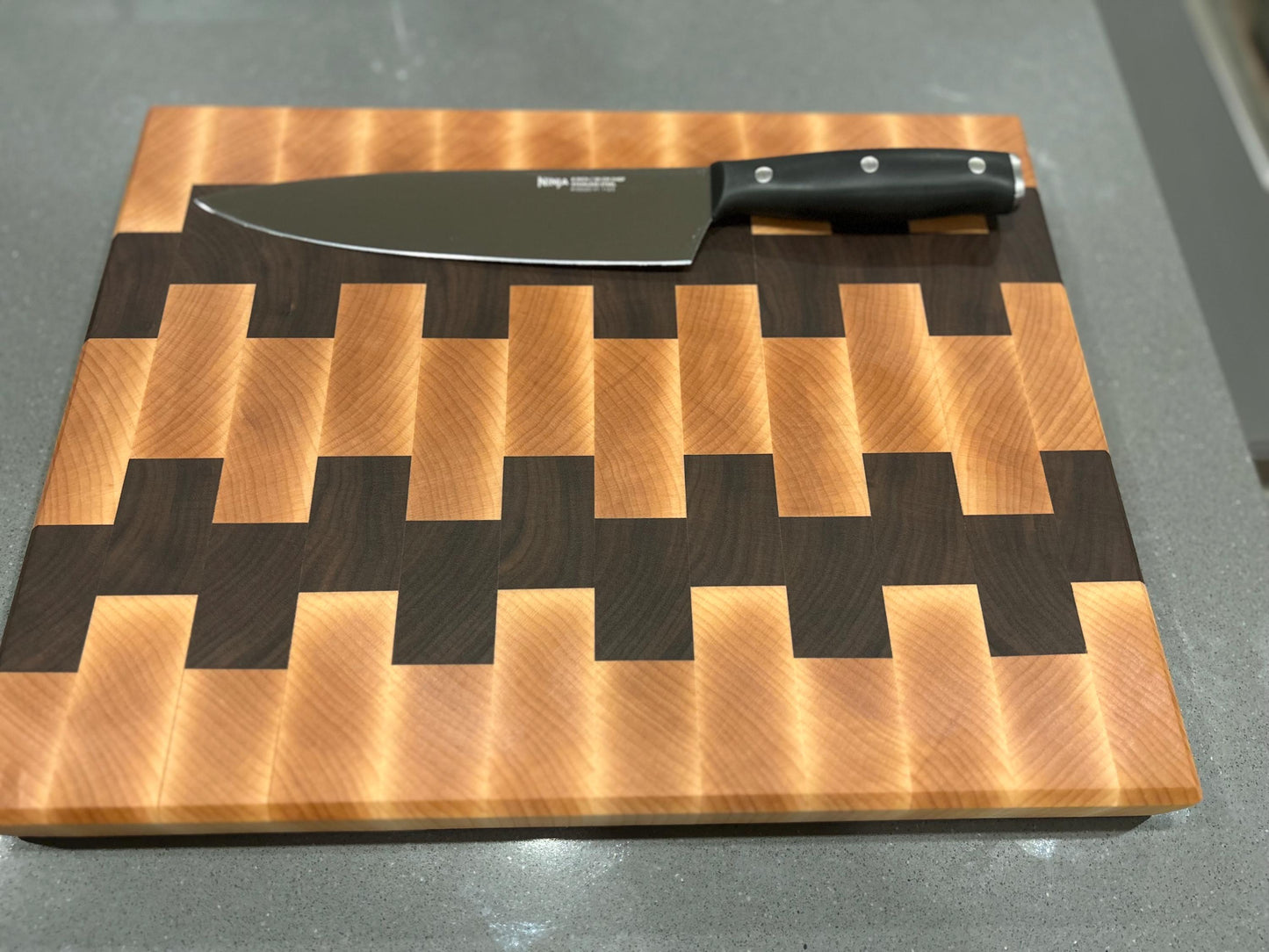 Beautiful Ladder Pattern Maple and Walnut End Grain Cutting Board